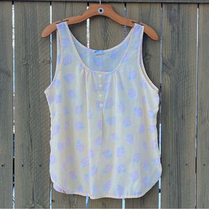 Vintage Pastel Strawberry Pajama Top Cotton Henley XL